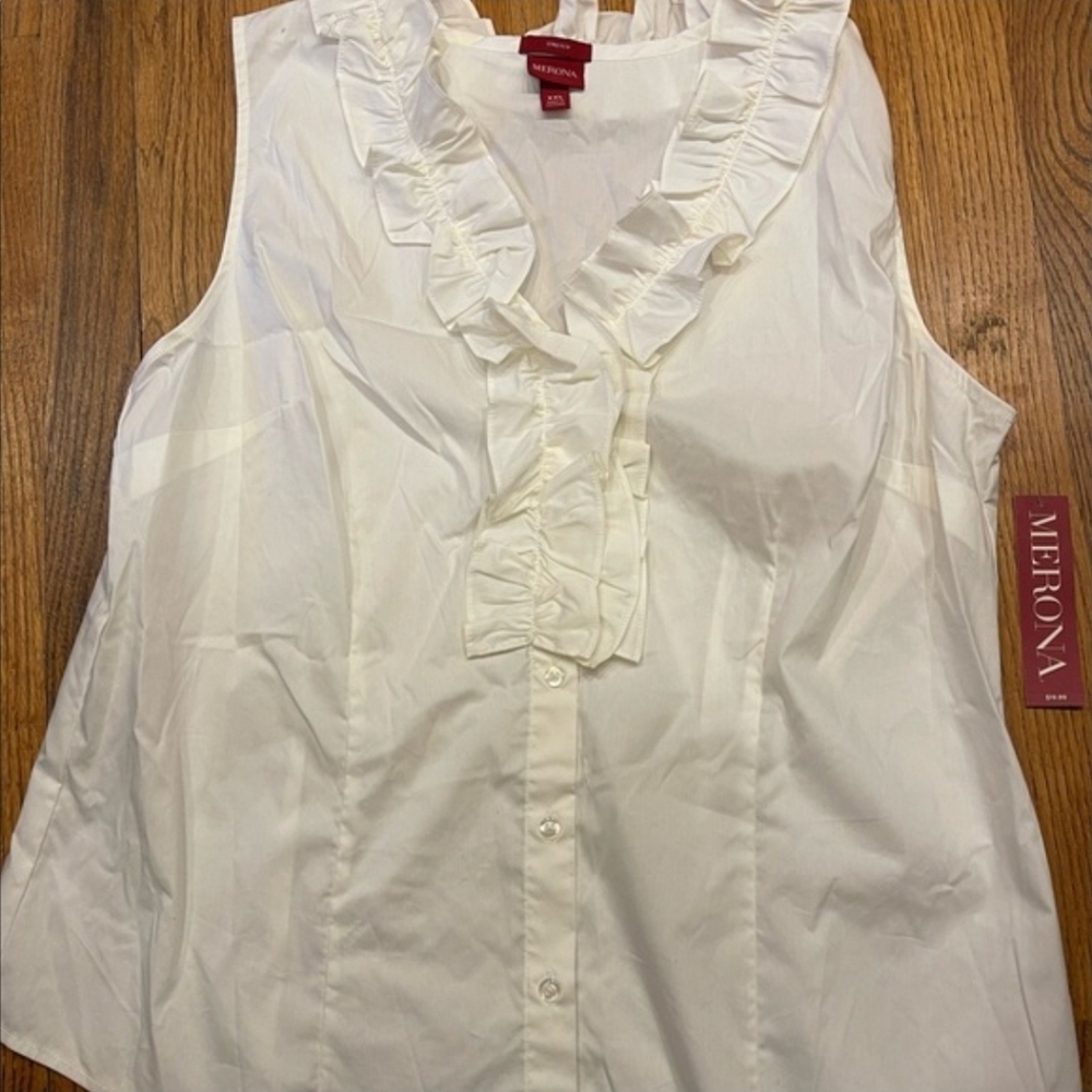 Merona White Sleeveless Ruffle V-Neck Button-Front Blouse